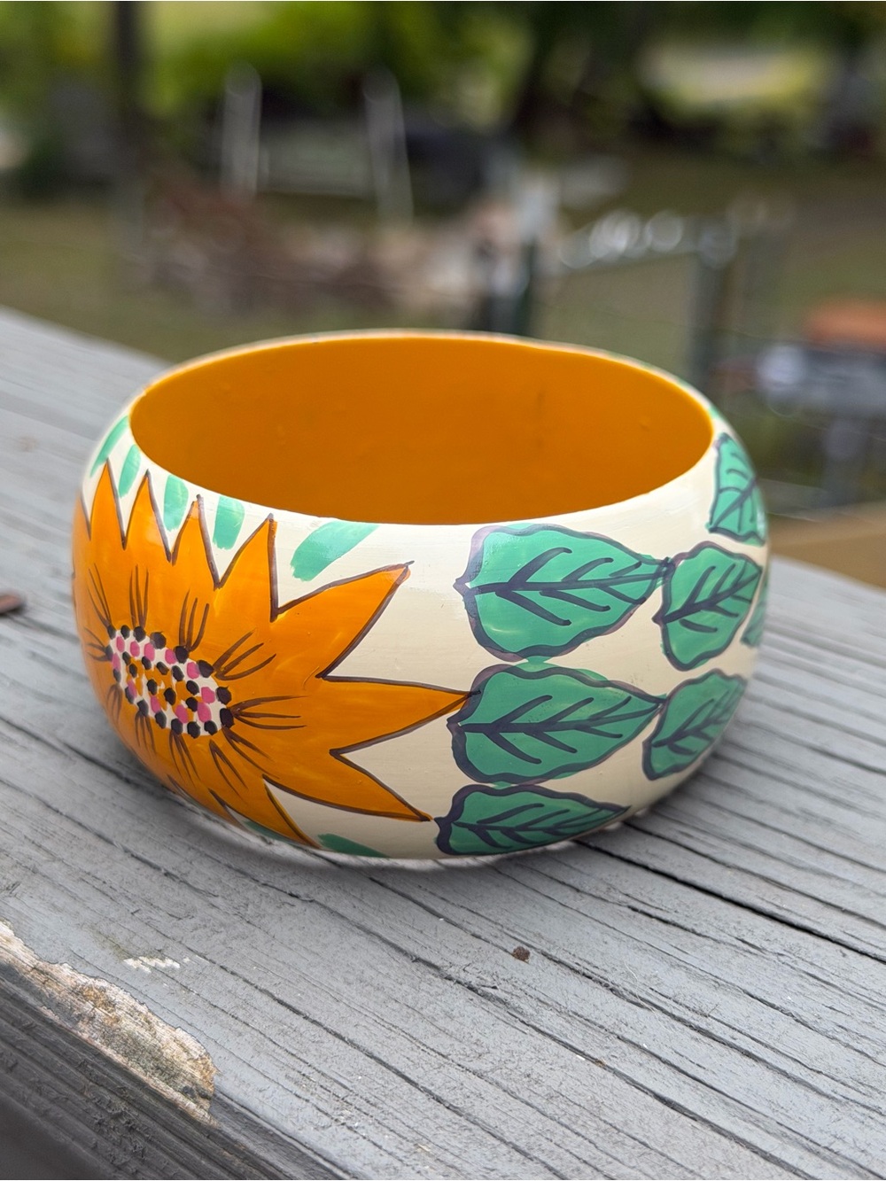 Hand-Painted Sunflower Wooden Chunky Bangle